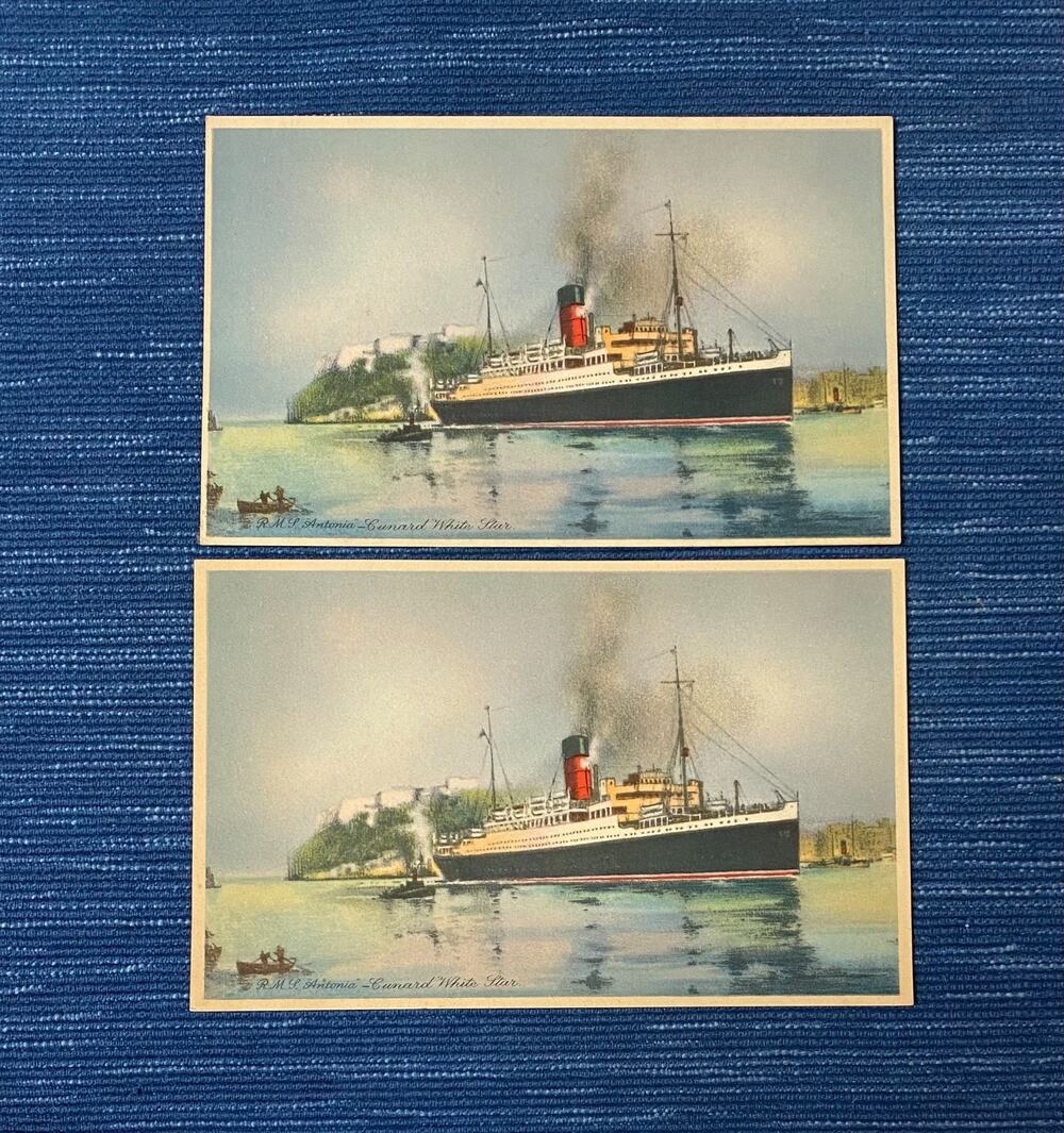 x2 STEAMSHIP STEAMER Cunard White Star RMS Antonia Postcard Vintage Unposted 39B